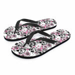 Pink Flowers Skull Pattern Print Flip Flops
