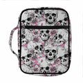 Pink Flowers Skull Pattern Print Front Pocket Bible Bag