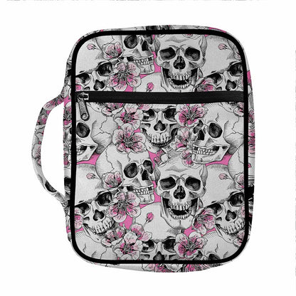 Pink Flowers Skull Pattern Print Front Pocket Bible Bag