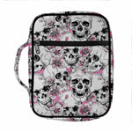 Pink Flowers Skull Pattern Print Front Pocket Bible Bag