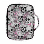 Pink Flowers Skull Pattern Print Front Pocket Bible Bag