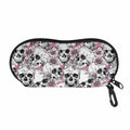 Pink Flowers Skull Pattern Print Glasses Case