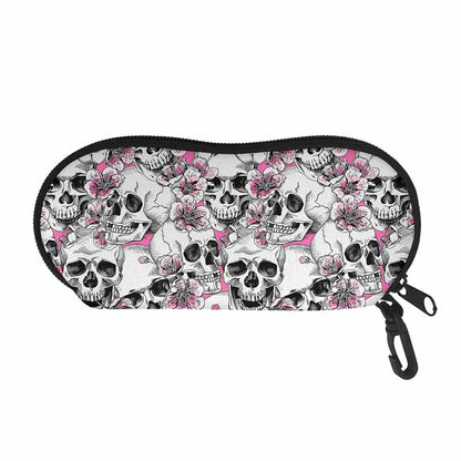 Pink Flowers Skull Pattern Print Glasses Case