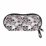 Pink Flowers Skull Pattern Print Glasses Case