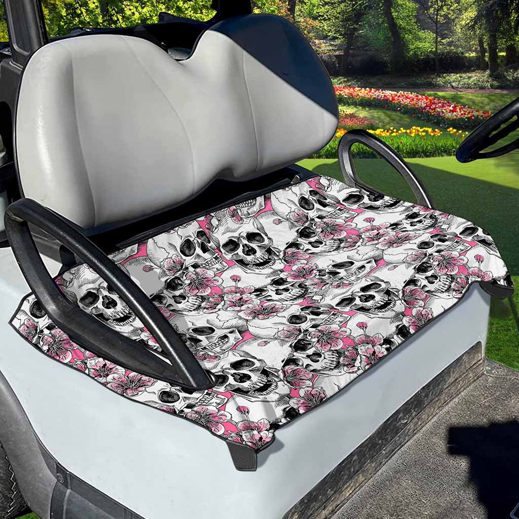 Pink Flowers Skull Pattern Print Golf Cart Seat Cover