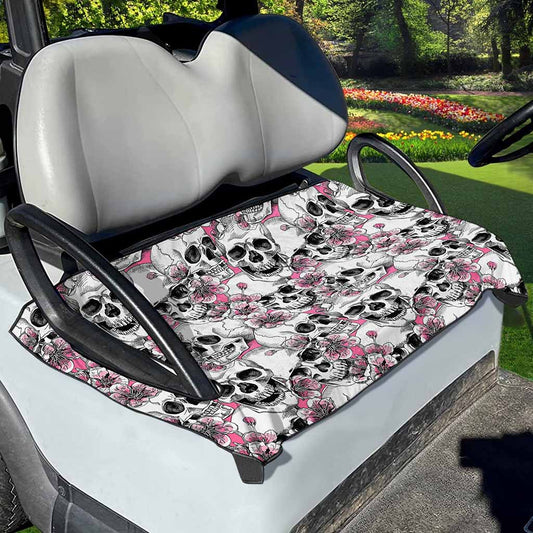 Pink Flowers Skull Pattern Print Golf Cart Seat Cover