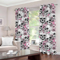 Pink Flowers Skull Pattern Print Grommet Curtains
