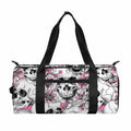 Pink Flowers Skull Pattern Print Gym Bag