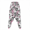 Pink Flowers Skull Pattern Print Hammer Pants