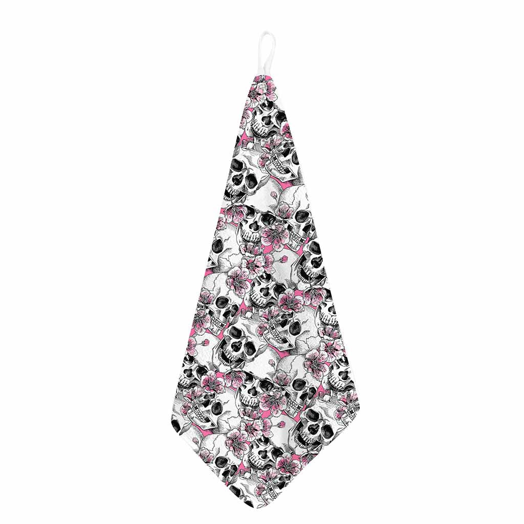 Pink Flowers Skull Pattern Print Hand Towel