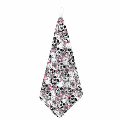 Pink Flowers Skull Pattern Print Hand Towel