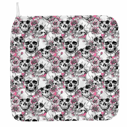 Pink Flowers Skull Pattern Print Hand Towel