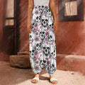 Pink Flowers Skull Pattern Print Harem Pants