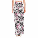 Pink Flowers Skull Pattern Print High Slit Maxi Skirt