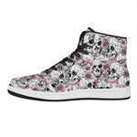 Pink Flowers Skull Pattern Print High Top Leather Sneakers