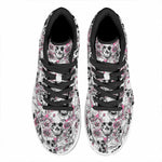 Pink Flowers Skull Pattern Print High Top Leather Sneakers