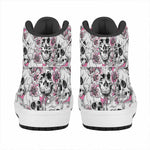 Pink Flowers Skull Pattern Print High Top Leather Sneakers