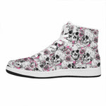 Pink Flowers Skull Pattern Print High Top Leather Sneakers