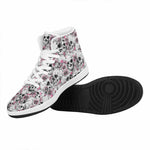 Pink Flowers Skull Pattern Print High Top Leather Sneakers