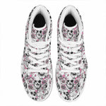 Pink Flowers Skull Pattern Print High Top Leather Sneakers