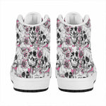 Pink Flowers Skull Pattern Print High Top Leather Sneakers