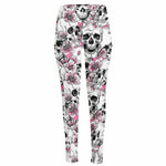 Pink Flowers Skull Pattern Print High-Waisted Pocket Leggings