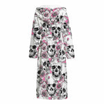 Pink Flowers Skull Pattern Print Hooded Bathrobe