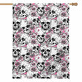 Pink Flowers Skull Pattern Print House Flag