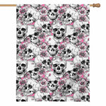 Pink Flowers Skull Pattern Print House Flag
