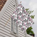 Pink Flowers Skull Pattern Print House Flag