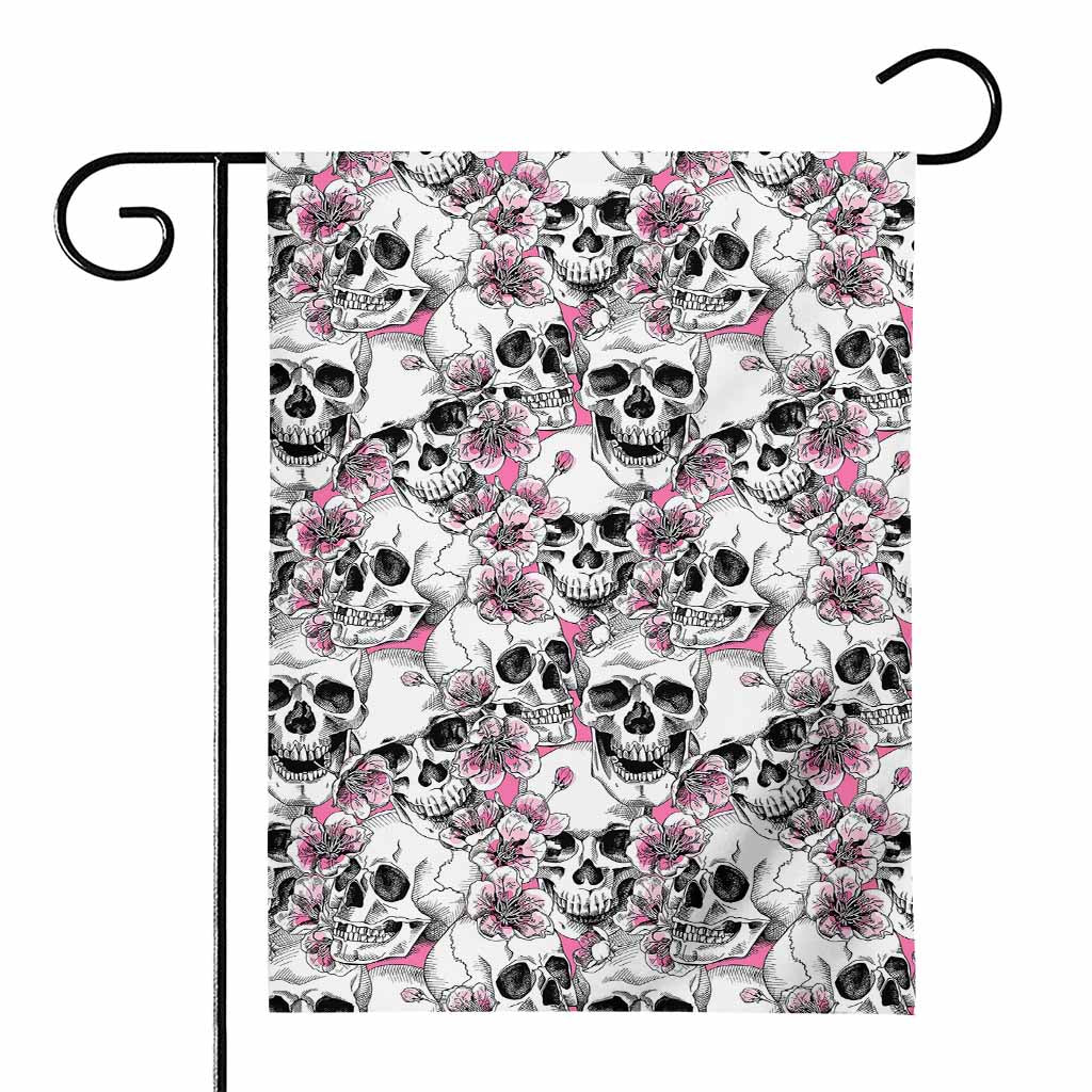 Pink Flowers Skull Pattern Print House Flag