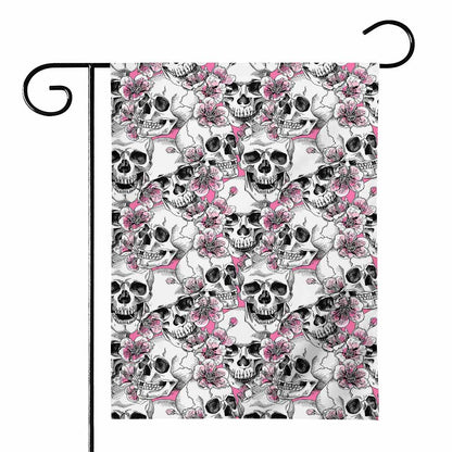 Pink Flowers Skull Pattern Print House Flag