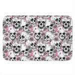 Pink Flowers Skull Pattern Print Indoor Door Mat