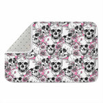 Pink Flowers Skull Pattern Print Indoor Door Mat