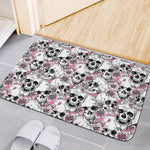 Pink Flowers Skull Pattern Print Indoor Door Mat