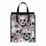 Pink Flowers Skull Pattern Print Insulated Lunch Tote