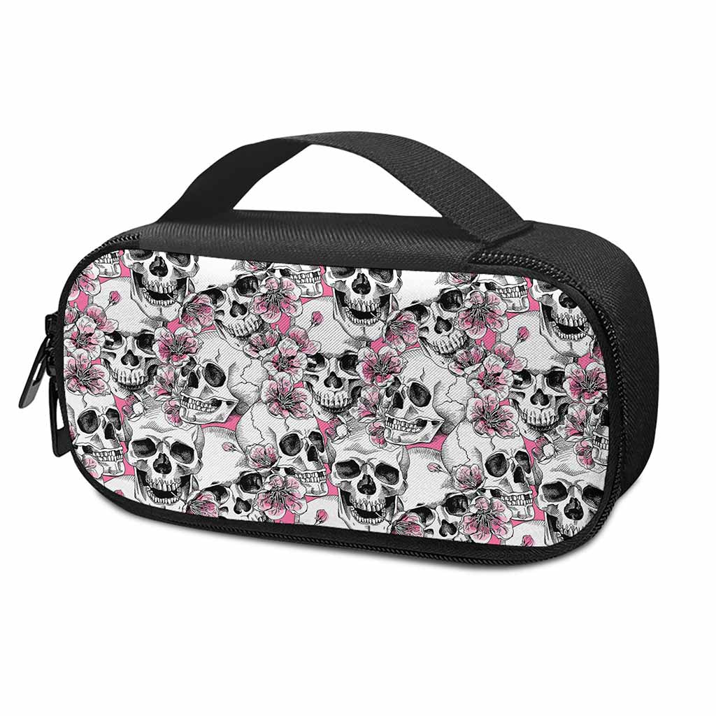 Pink Flowers Skull Pattern Print Insulin Cooler Travel Case