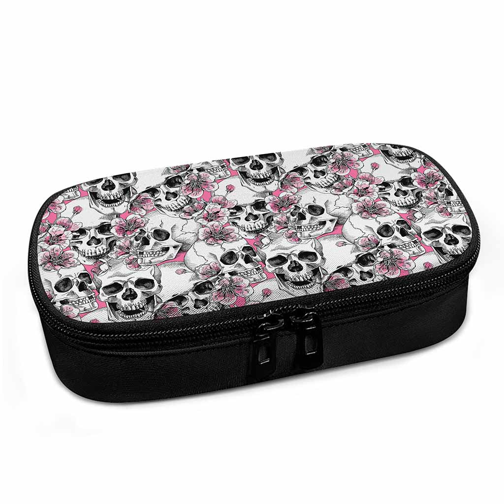 Pink Flowers Skull Pattern Print Insulin Cooler Travel Case