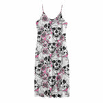 Pink Flowers Skull Pattern Print Jersey Midi Cami Dress