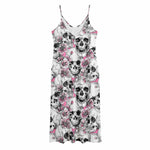 Pink Flowers Skull Pattern Print Jersey Midi Cami Dress