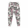 Pink Flowers Skull Pattern Print Jogger Pants