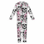 Pink Flowers Skull Pattern Print Jumpsuit