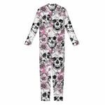 Pink Flowers Skull Pattern Print Jumpsuit