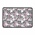 Pink Flowers Skull Pattern Print Kitchen Mat