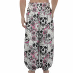 Pink Flowers Skull Pattern Print Lantern Pants