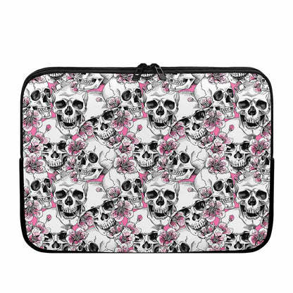 Pink Flowers Skull Pattern Print Laptop Sleeve