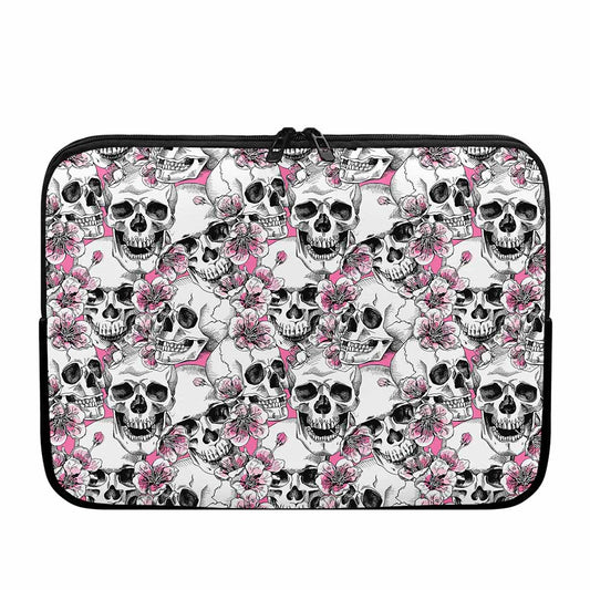 Pink Flowers Skull Pattern Print Laptop Sleeve