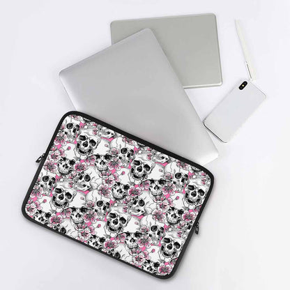 Pink Flowers Skull Pattern Print Laptop Sleeve