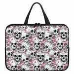 Pink Flowers Skull Pattern Print Laptop Sleeve With Handle
