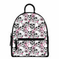 Pink Flowers Skull Pattern Print Leather Backpack
